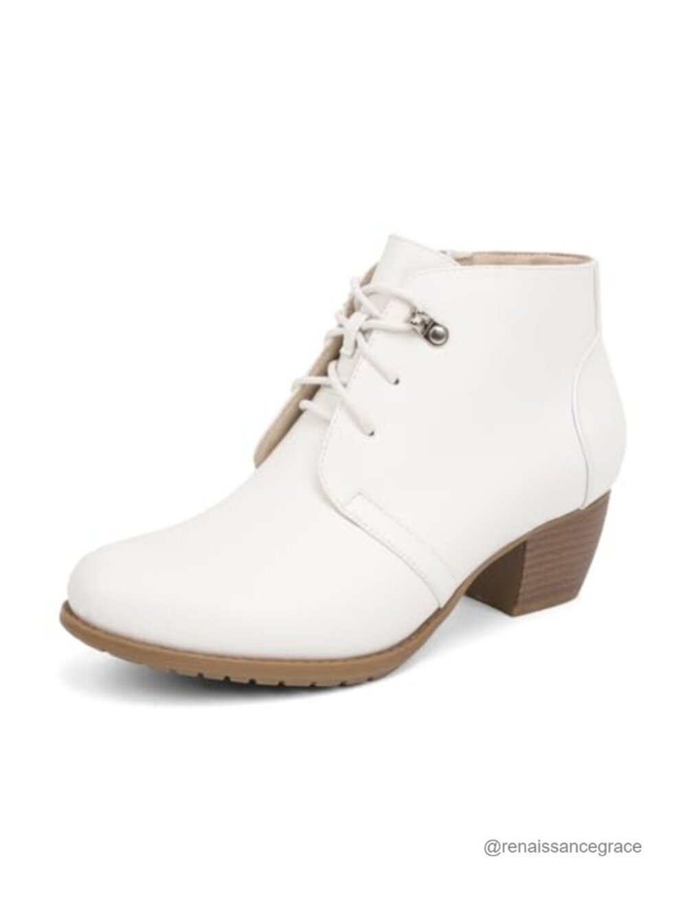 Faux Leather Lace-up Round Toe Ankle Booties, Low Block Heel, Side Zipper